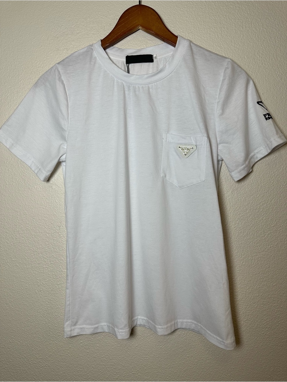 White Short-Sleeve Pocket Tee with Luxury Logo Hardware